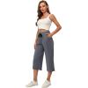 imageRESHE Womens Capri Yoga Pants Loose Soft Drawstring Workout Sweatpants Causal Lounge Pants with PocketsLight Gray