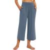 imagesiliteelon Wide Leg Capri Pants for Women Lounge Pajama Pants Women Casual Loose Comfy Flowy Palazzo Capris with PocketsLight Blue