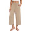 imagesiliteelon Wide Leg Capri Pants for Women Lounge Pajama Pants Women Casual Loose Comfy Flowy Palazzo Capris with PocketsKhaki