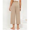 imagesiliteelon Wide Leg Capri Pants for Women Lounge Pajama Pants Women Casual Loose Comfy Flowy Palazzo Capris with PocketsKhaki