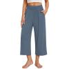 imagesiliteelon Wide Leg Capri Pants for Women Lounge Pajama Pants Women Casual Loose Comfy Flowy Palazzo Capris with PocketsLight Blue