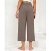 imagesiliteelon Wide Leg Capri Pants for Women Lounge Pajama Pants Women Casual Loose Comfy Flowy Palazzo Capris with PocketsMocha
