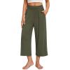 imagesiliteelon Wide Leg Capri Pants for Women Lounge Pajama Pants Women Casual Loose Comfy Flowy Palazzo Capris with PocketsOlive Green