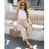 imagesiliteelon Wide Leg Linen Pants for Women Summer Capri Palazzo Flowy Pants Casual Loose High Waist Trousers with PocketsBeige