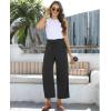 imagesiliteelon Wide Leg Linen Pants for Women Summer Capri Palazzo Flowy Pants Casual Loose High Waist Trousers with PocketsBlack