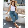 imagesiliteelon Wide Leg Linen Pants for Women Summer Capri Palazzo Flowy Pants Casual Loose High Waist Trousers with PocketsBlue