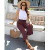 imagesiliteelon Wide Leg Linen Pants for Women Summer Capri Palazzo Flowy Pants Casual Loose High Waist Trousers with PocketsBurgundy
