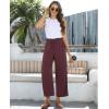 imagesiliteelon Wide Leg Linen Pants for Women Summer Capri Palazzo Flowy Pants Casual Loose High Waist Trousers with PocketsBurgundy