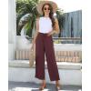 imagesiliteelon Wide Leg Linen Pants for Women Summer Capri Palazzo Flowy Pants Casual Loose High Waist Trousers with PocketsBurgundy