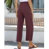 imagesiliteelon Wide Leg Linen Pants for Women Summer Capri Palazzo Flowy Pants Casual Loose High Waist Trousers with PocketsBurgundy