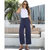 imagesiliteelon Wide Leg Linen Pants for Women Summer Capri Palazzo Flowy Pants Casual Loose High Waist Trousers with PocketsDark Blue