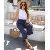 imagesiliteelon Wide Leg Linen Pants for Women Summer Capri Palazzo Flowy Pants Casual Loose High Waist Trousers with PocketsDark Blue