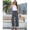 imagesiliteelon Wide Leg Linen Pants for Women Summer Capri Palazzo Flowy Pants Casual Loose High Waist Trousers with PocketsDark Gray