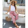 imagesiliteelon Wide Leg Linen Pants for Women Summer Capri Palazzo Flowy Pants Casual Loose High Waist Trousers with PocketsDark Pink