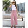 imagesiliteelon Wide Leg Linen Pants for Women Summer Capri Palazzo Flowy Pants Casual Loose High Waist Trousers with PocketsDark Pink