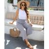 imagesiliteelon Wide Leg Linen Pants for Women Summer Capri Palazzo Flowy Pants Casual Loose High Waist Trousers with PocketsGray