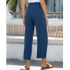 imagesiliteelon Wide Leg Linen Pants for Women Summer Capri Palazzo Flowy Pants Casual Loose High Waist Trousers with PocketsNavy Blue