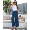 imagesiliteelon Wide Leg Linen Pants for Women Summer Capri Palazzo Flowy Pants Casual Loose High Waist Trousers with PocketsNavy Blue