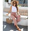 imagesiliteelon Wide Leg Linen Pants for Women Summer Capri Palazzo Flowy Pants Casual Loose High Waist Trousers with PocketsPink