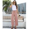 imagesiliteelon Wide Leg Linen Pants for Women Summer Capri Palazzo Flowy Pants Casual Loose High Waist Trousers with PocketsPink