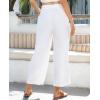 imagesiliteelon Wide Leg Linen Pants for Women Summer Capri Palazzo Flowy Pants Casual Loose High Waist Trousers with PocketsWhite