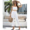 imagesiliteelon Wide Leg Linen Pants for Women Summer Capri Palazzo Flowy Pants Casual Loose High Waist Trousers with PocketsWhite