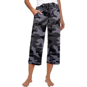 imageRESHE Womens Capri Yoga Pants Loose Soft Drawstring Workout Sweatpants Causal Lounge Pants with PocketsAcamouflage Grey