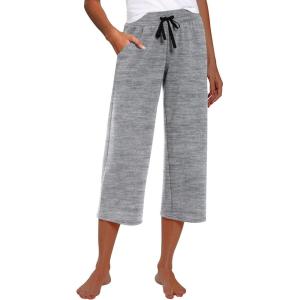 imageRESHE Womens Capri Yoga Pants Loose Soft Drawstring Workout Sweatpants Causal Lounge Pants with PocketsAlight Hemp Gray