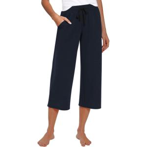 imageRESHE Womens Capri Yoga Pants Loose Soft Drawstring Workout Sweatpants Causal Lounge Pants with PocketsAnavy