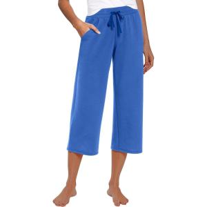 imageRESHE Womens Capri Yoga Pants Loose Soft Drawstring Workout Sweatpants Causal Lounge Pants with PocketsAroyal Blue