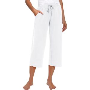 imageRESHE Womens Capri Yoga Pants Loose Soft Drawstring Workout Sweatpants Causal Lounge Pants with PocketsAwhite