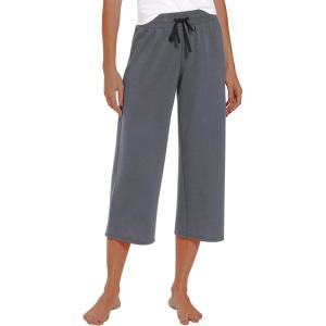 imageRESHE Womens Capri Yoga Pants Loose Soft Drawstring Workout Sweatpants Causal Lounge Pants with PocketsLight Gray