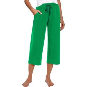 imageRESHE Womens Capri Yoga Pants Loose Soft Drawstring Workout Sweatpants Causal Lounge Pants with PocketsSolid Green