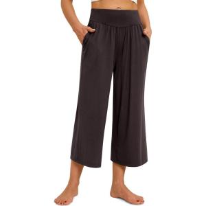 imagesiliteelon Wide Leg Capri Pants for Women Lounge Pajama Pants Women Casual Loose Comfy Flowy Palazzo Capris with PocketsCoffee