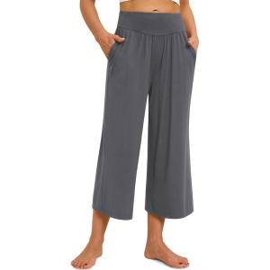 imagesiliteelon Wide Leg Capri Pants for Women Lounge Pajama Pants Women Casual Loose Comfy Flowy Palazzo Capris with PocketsDeep Gray