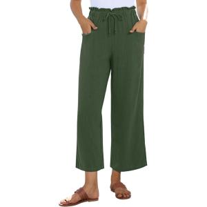 imagesiliteelon Wide Leg Linen Pants for Women Summer Capri Palazzo Flowy Pants Casual Loose High Waist Trousers with PocketsArmy Green