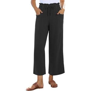 imagesiliteelon Wide Leg Linen Pants for Women Summer Capri Palazzo Flowy Pants Casual Loose High Waist Trousers with PocketsBlack