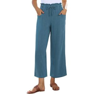 imagesiliteelon Wide Leg Linen Pants for Women Summer Capri Palazzo Flowy Pants Casual Loose High Waist Trousers with PocketsBlue