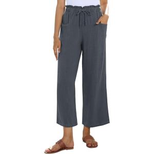 imagesiliteelon Wide Leg Linen Pants for Women Summer Capri Palazzo Flowy Pants Casual Loose High Waist Trousers with PocketsDark Gray