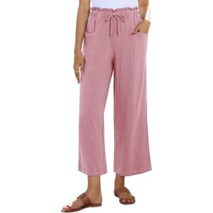imagesiliteelon Wide Leg Linen Pants for Women Summer Capri Palazzo Flowy Pants Casual Loose High Waist Trousers with PocketsDark Pink