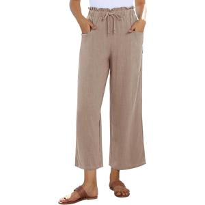 imagesiliteelon Wide Leg Linen Pants for Women Summer Capri Palazzo Flowy Pants Casual Loose High Waist Trousers with PocketsKhaki