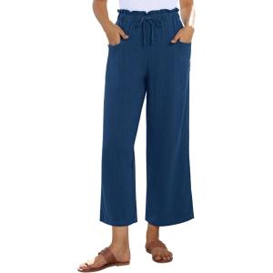 imagesiliteelon Wide Leg Linen Pants for Women Summer Capri Palazzo Flowy Pants Casual Loose High Waist Trousers with PocketsNavy Blue