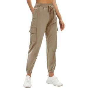 imagesiliteelon Womens Cargo Joggers Lightweight Quick Dry Hiking Pants Athletic Workout Casual OutdoorKhaki