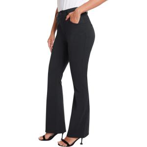 imagesiliteelon Womens Straight Leg Dress Pants Stretchy High Waisted Work Office Trousers Yoga Bootcut Slacks with PocketsBootcut Black