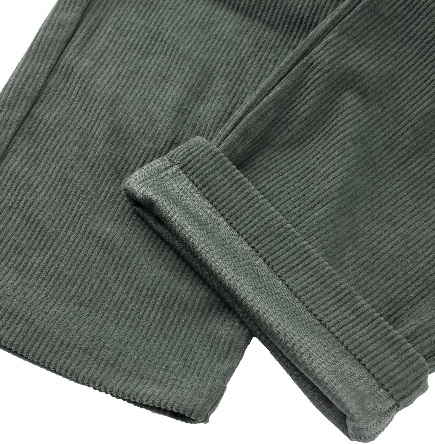 imagesiliteelon Corduroy Pants for Women Cotton Straight High Waist Vintage Trousers with PocketsArmy Green