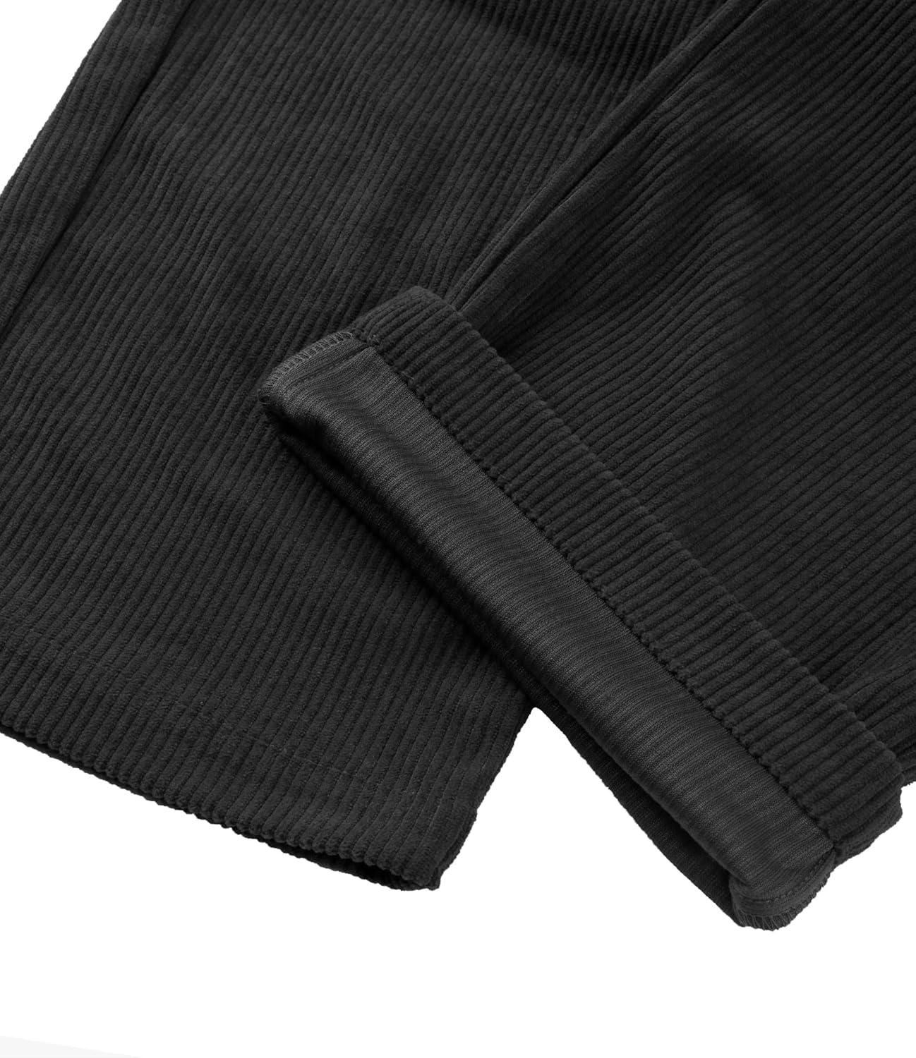 imagesiliteelon Corduroy Pants for Women Cotton Straight High Waist Vintage Trousers with PocketsBlack