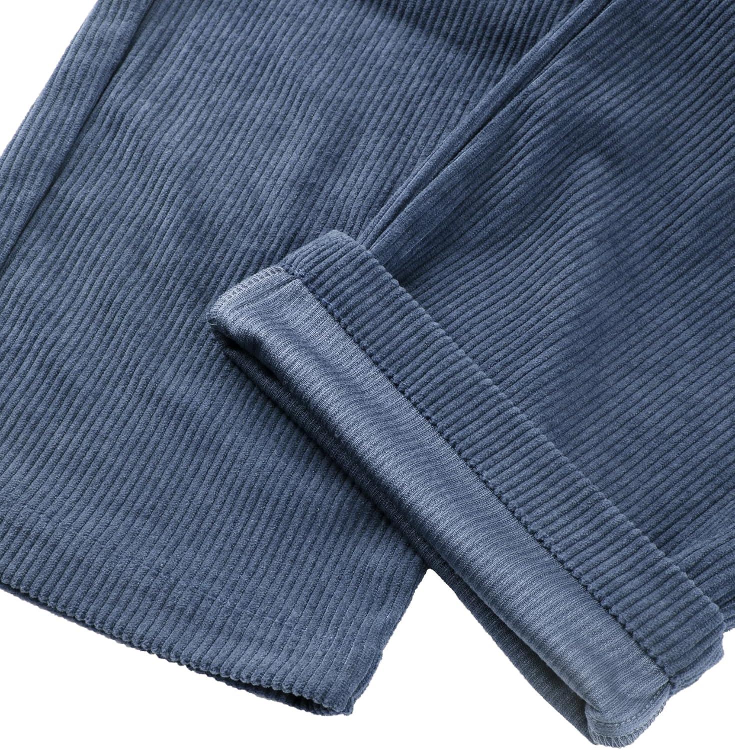 imagesiliteelon Corduroy Pants for Women Cotton Straight High Waist Vintage Trousers with PocketsBlue
