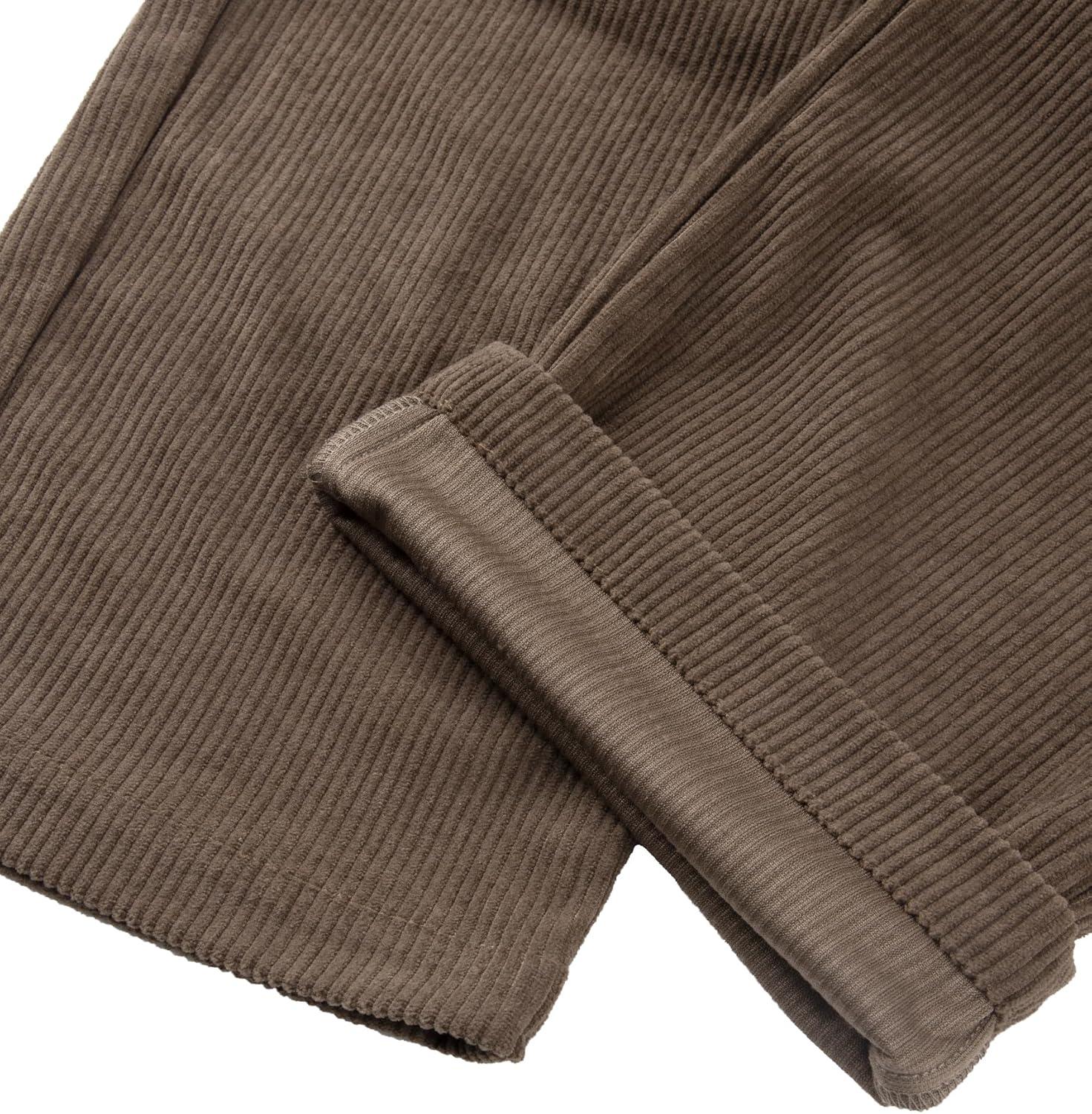 imagesiliteelon Corduroy Pants for Women Cotton Straight High Waist Vintage Trousers with PocketsBrown