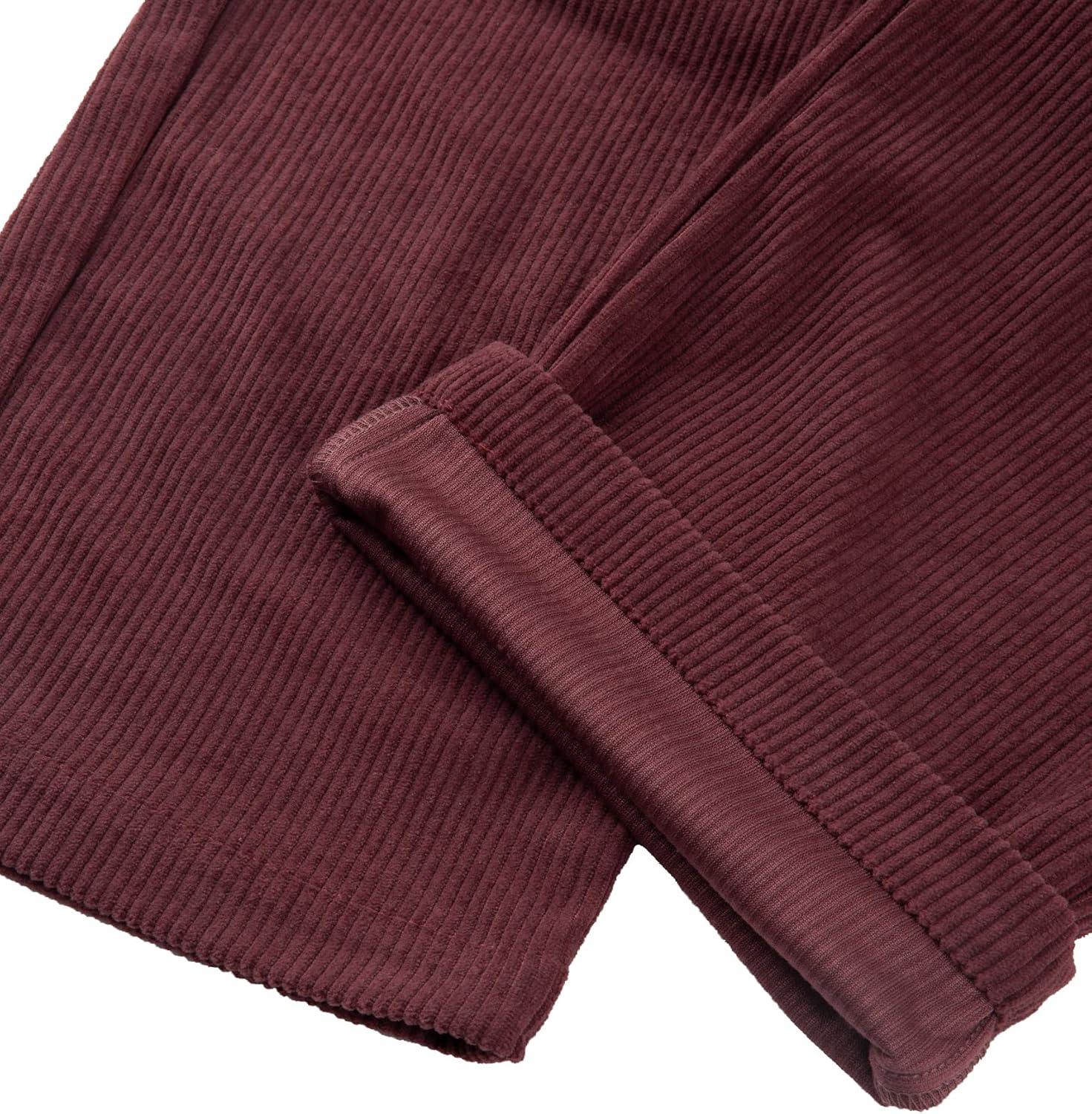 imagesiliteelon Corduroy Pants for Women Cotton Straight High Waist Vintage Trousers with PocketsBurgundy