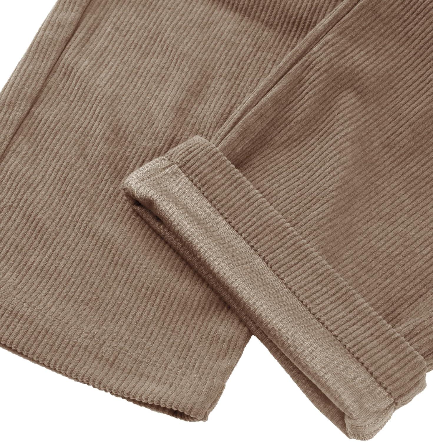 imagesiliteelon Corduroy Pants for Women Cotton Straight High Waist Vintage Trousers with PocketsLight Khaki